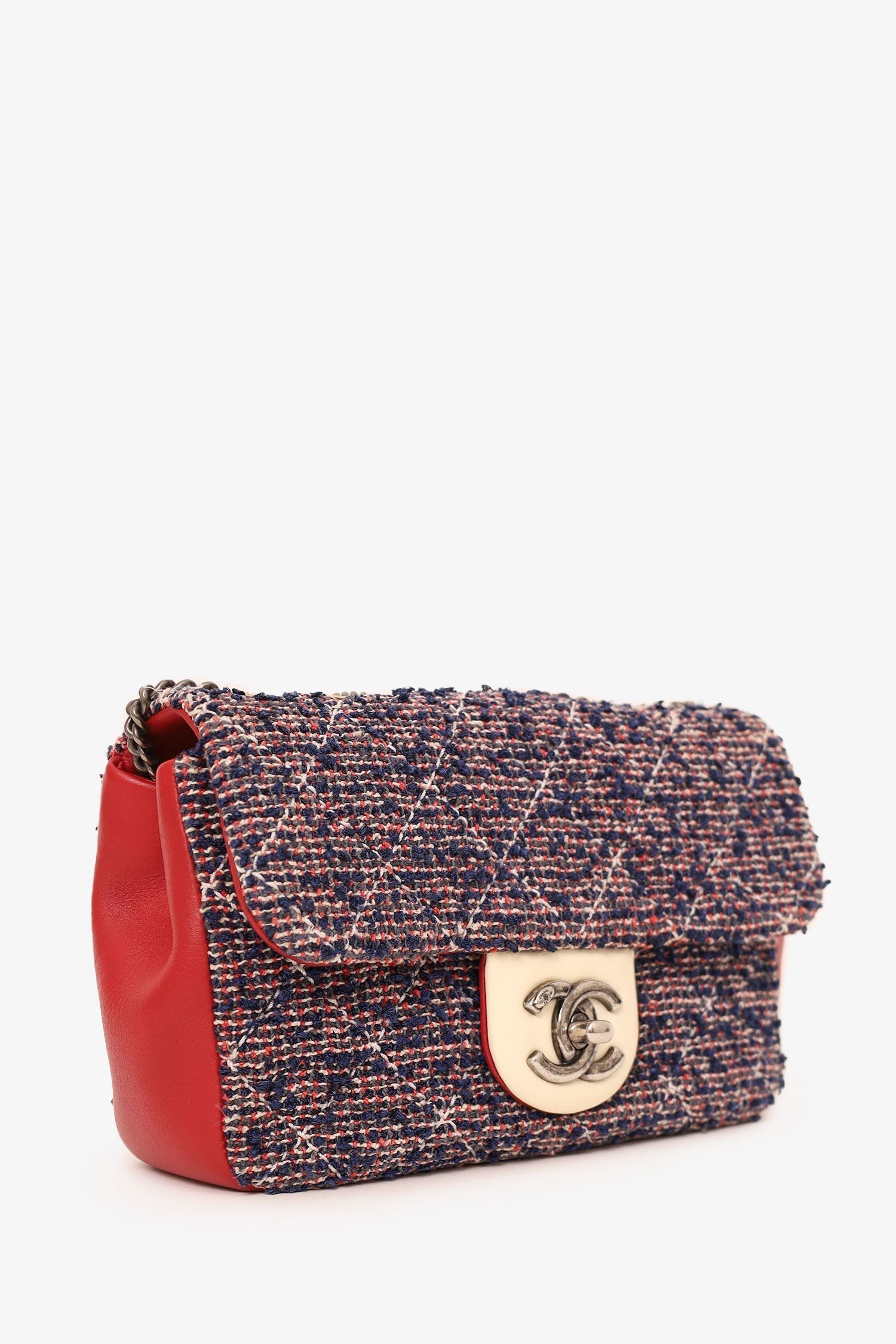Chanel -17 Navy/Red Tweed Mini Single Flap Bag