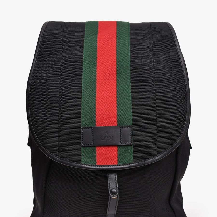 Gucci Black Canvas Web Detail Flap Techno 2 in 1 Backpack | Studio Nafay