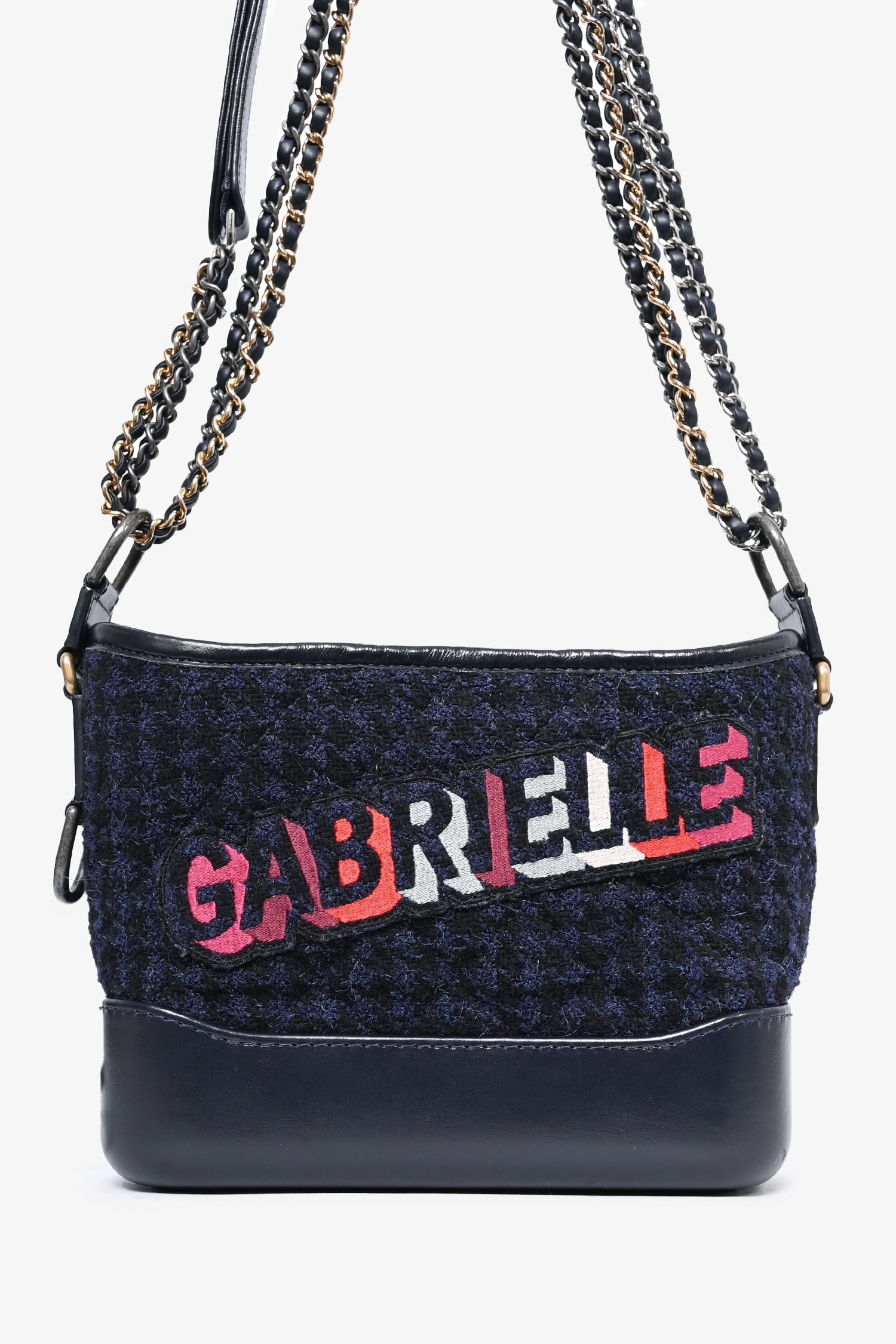 Chanel Black Leather/Navy Tweed Small Gabrielle Shoulder Bag (As Is)