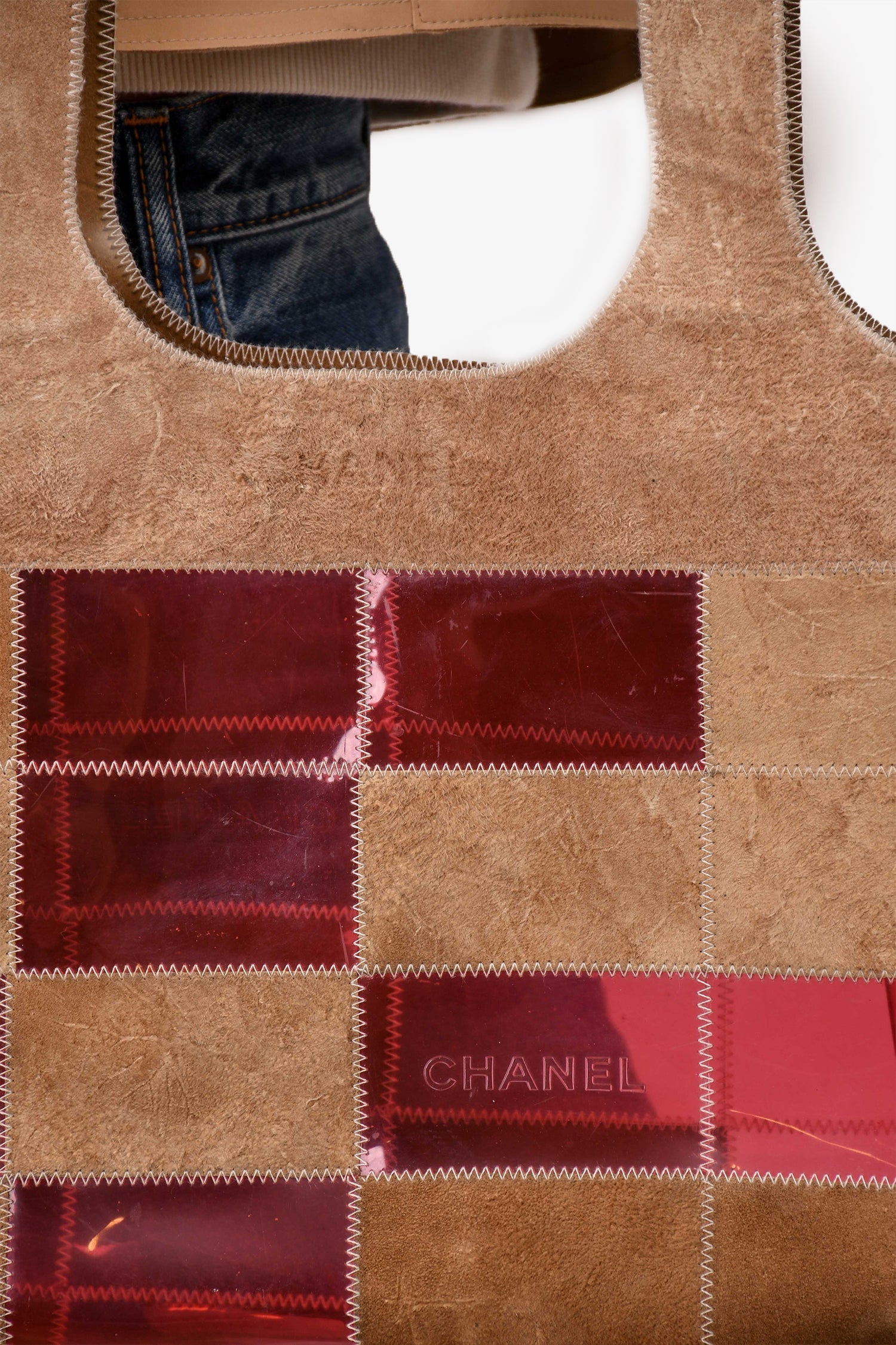 Chanel /99 Pink/Beige Suede Translucent Patchwork Tote (As Is)