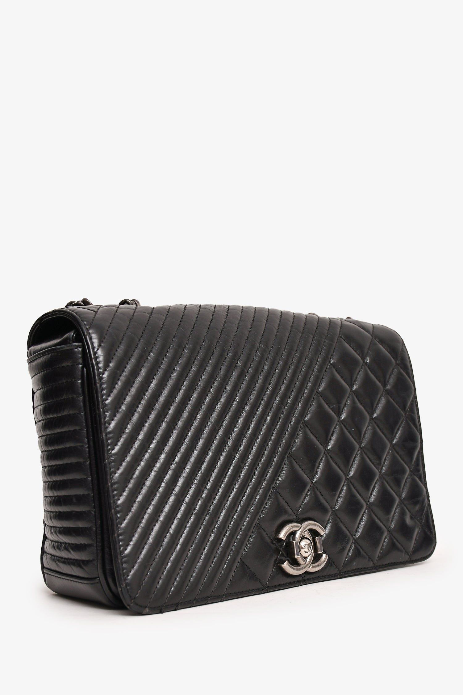 Chanel Black Glazed Leather Coco Boy Flap Bag
