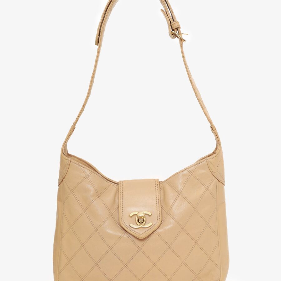 Chanel -88 Beige Quilted Lambskin CC Hobo Shoulder Bag with Pouch | Studio Nafay