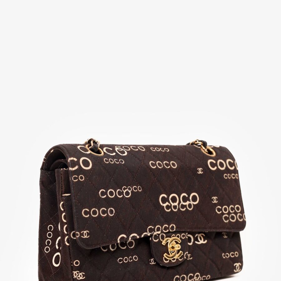 Chanel -03 Black/White Quilted Coco Print Medium Double Flap Bag | Studio Nafay