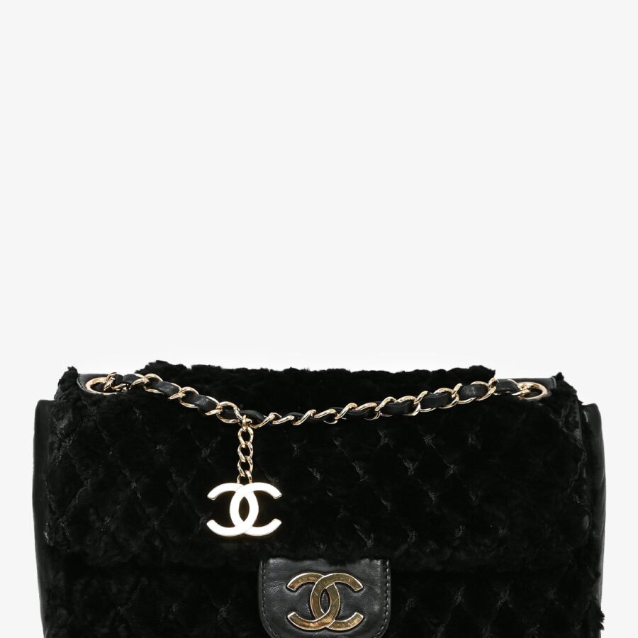 Chanel /09 Black Rabbit Fur/Calfskin Leather Flap Bag | Studio Nafay