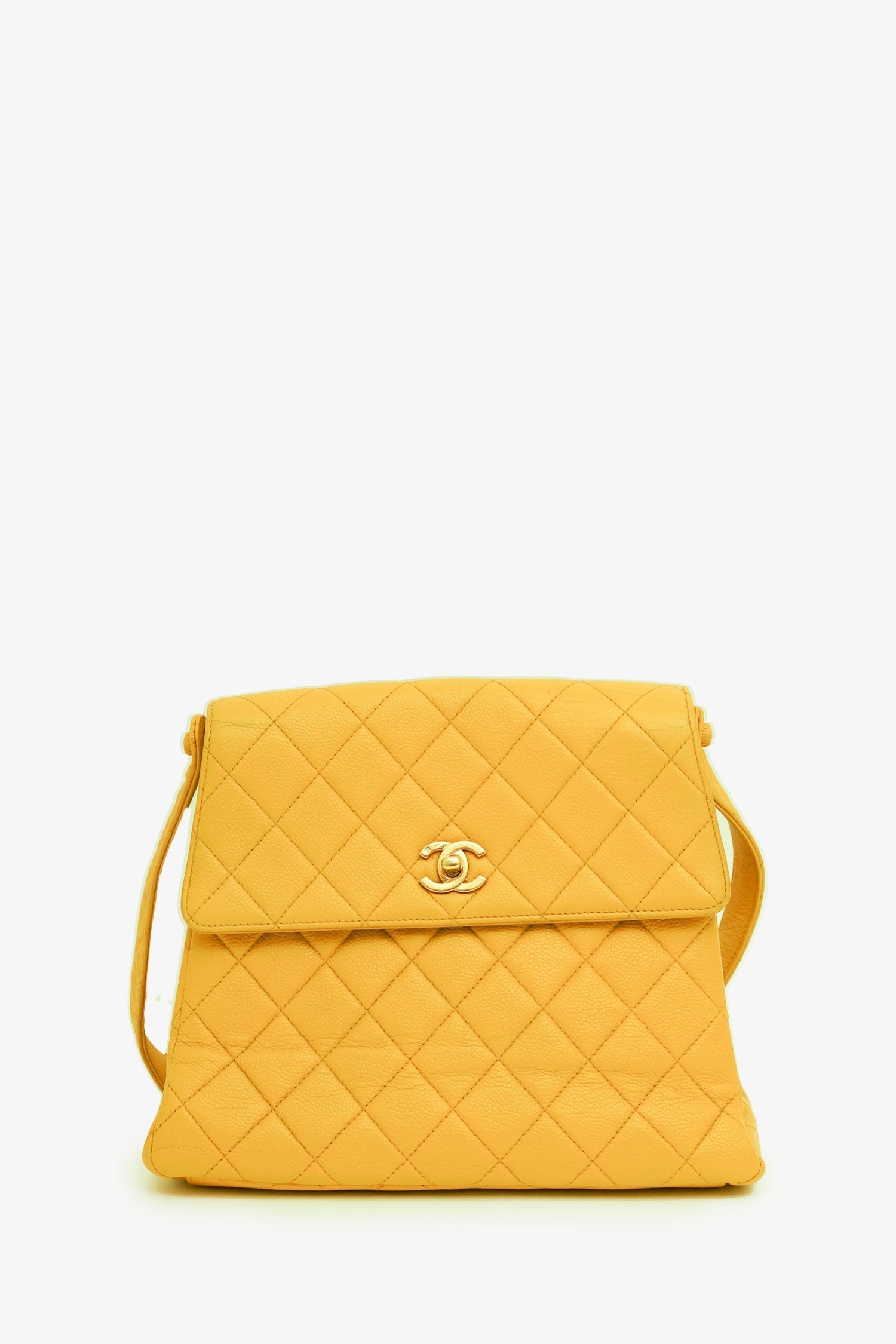 Chanel Yellow Caviar Leather CC Shoulder Bag