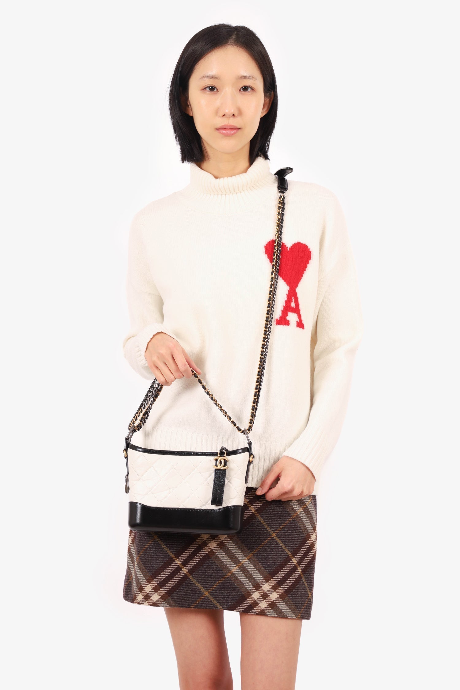 Chanel Black/White Lambskin Leather Small Gabrielle Bag