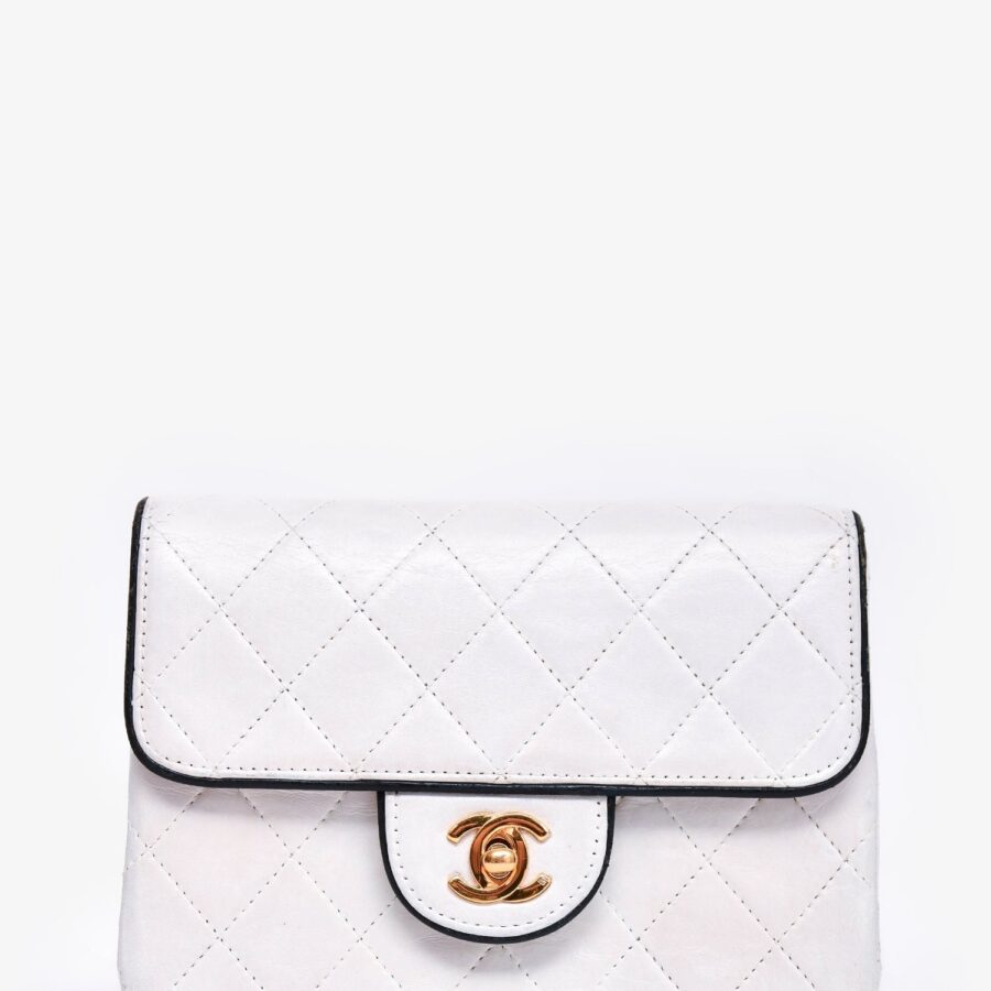 Chanel -91 White/Black Lambskin Leather Mini Square Flap Bag (Refurbished) | Studio Nafay