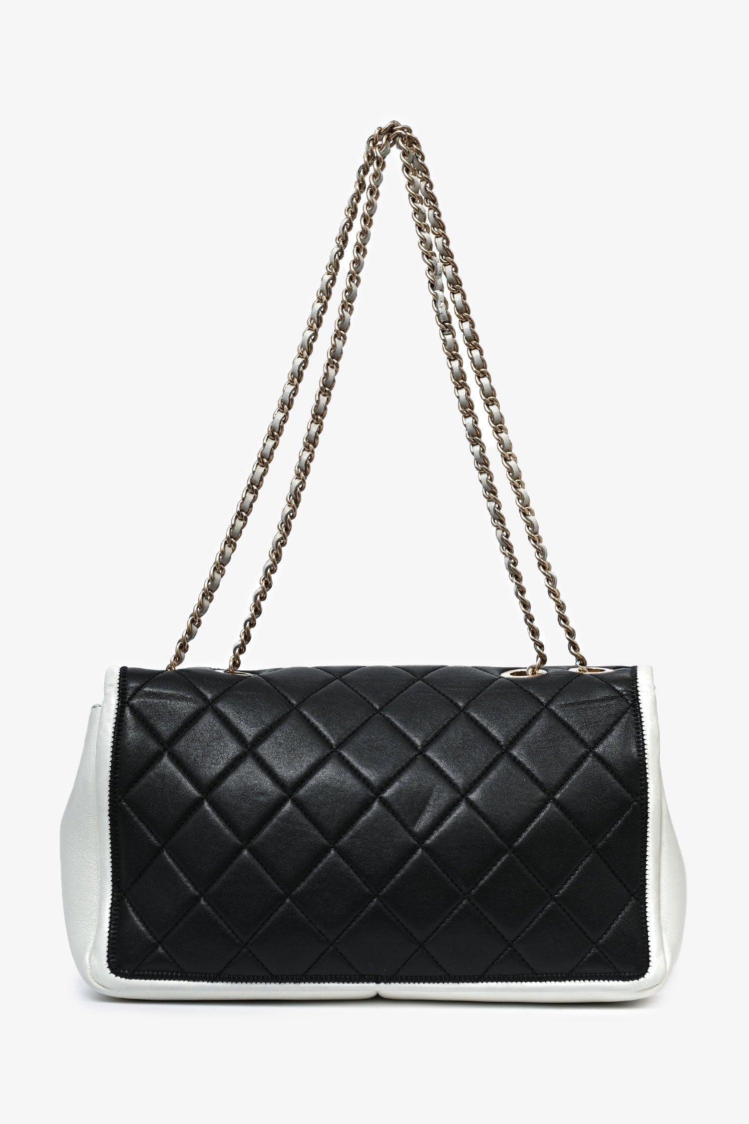 Chanel /13 Black/White Lambskin Medium Graphic Flap Bag (Refurbished)