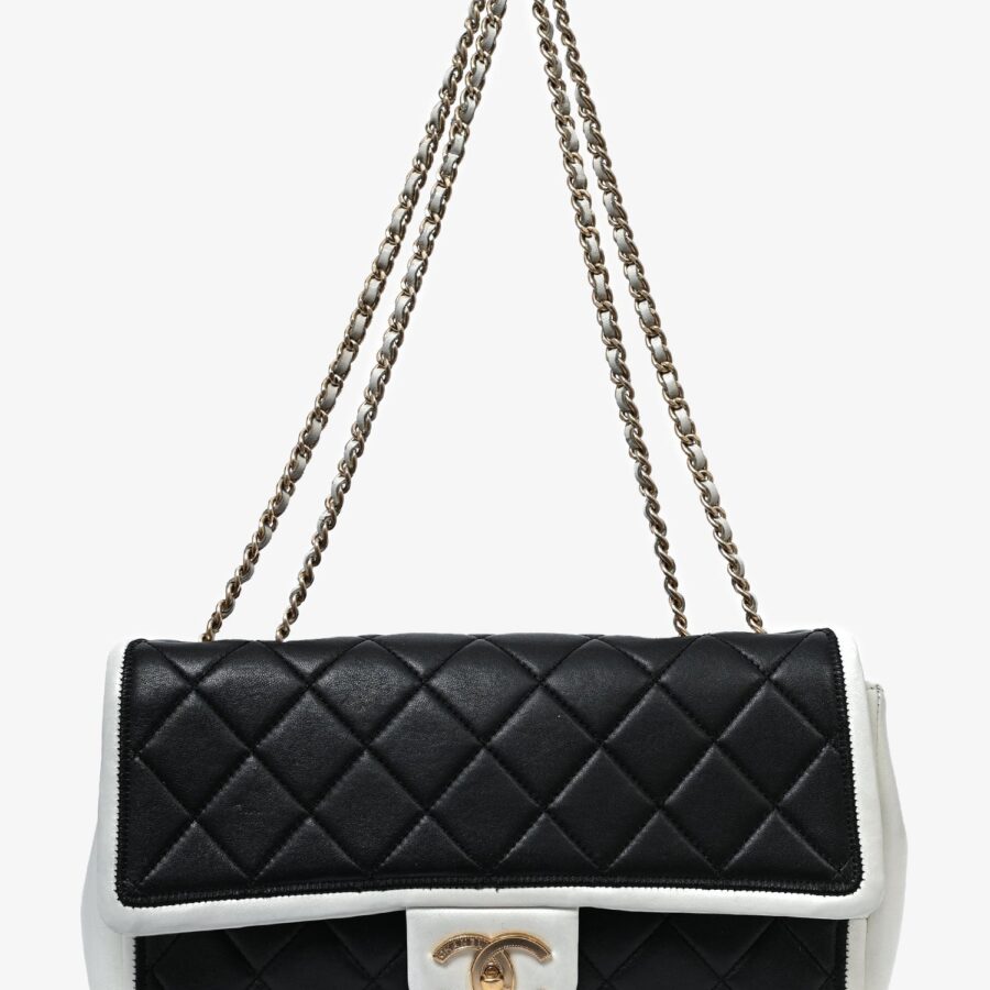 Chanel /13 Black/White Lambskin Medium Graphic Flap Bag (Refurbished) | Studio Nafay