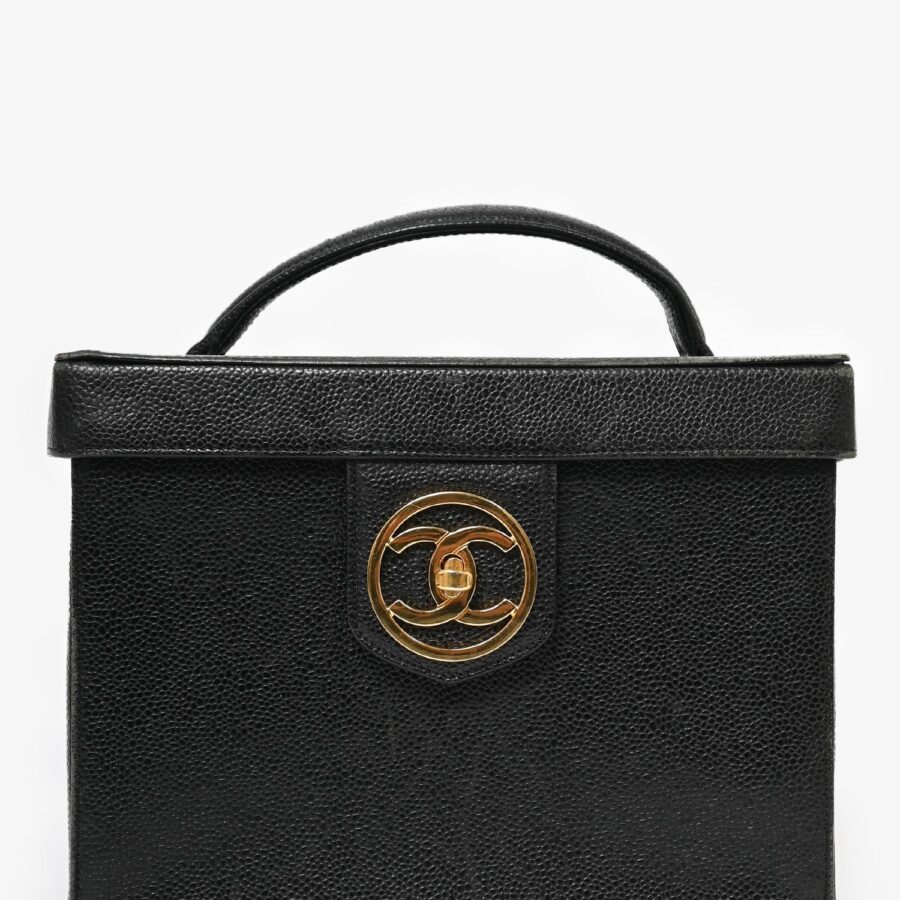 Chanel -94 Black Caviar Leather CC Box Vanity Makeup Case with Chain Strap (As Is) Handbag | Studio Nafay