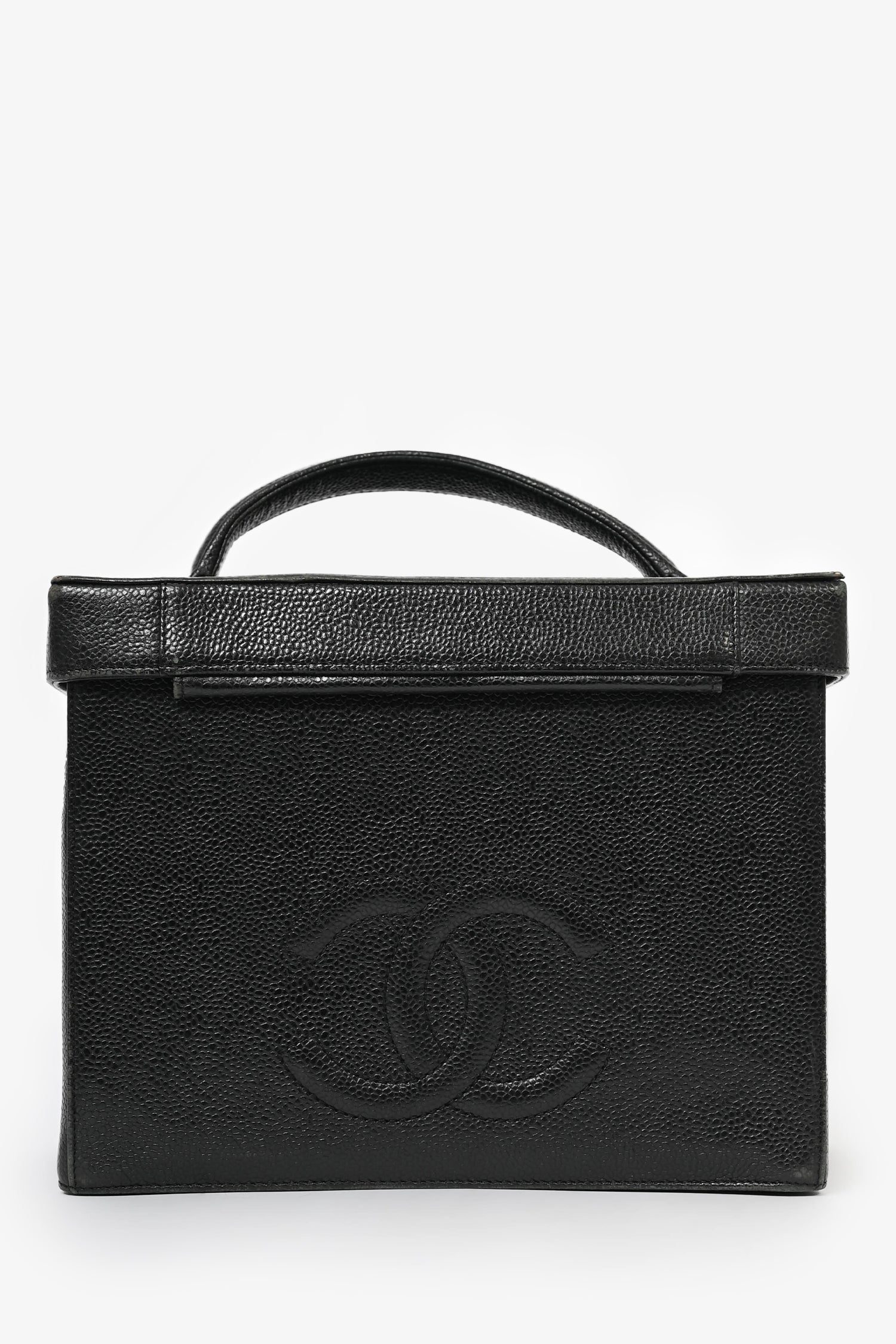 Chanel -94 Black Caviar Leather CC Box Vanity Makeup Case with Chain Strap (As Is) Handbag