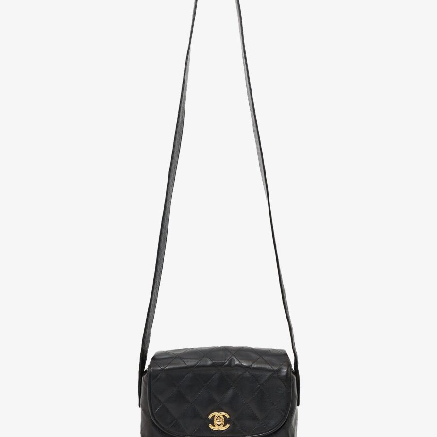 Chanel -94 Black Lambskin Round Flap Shoulder Bag | Studio Nafay