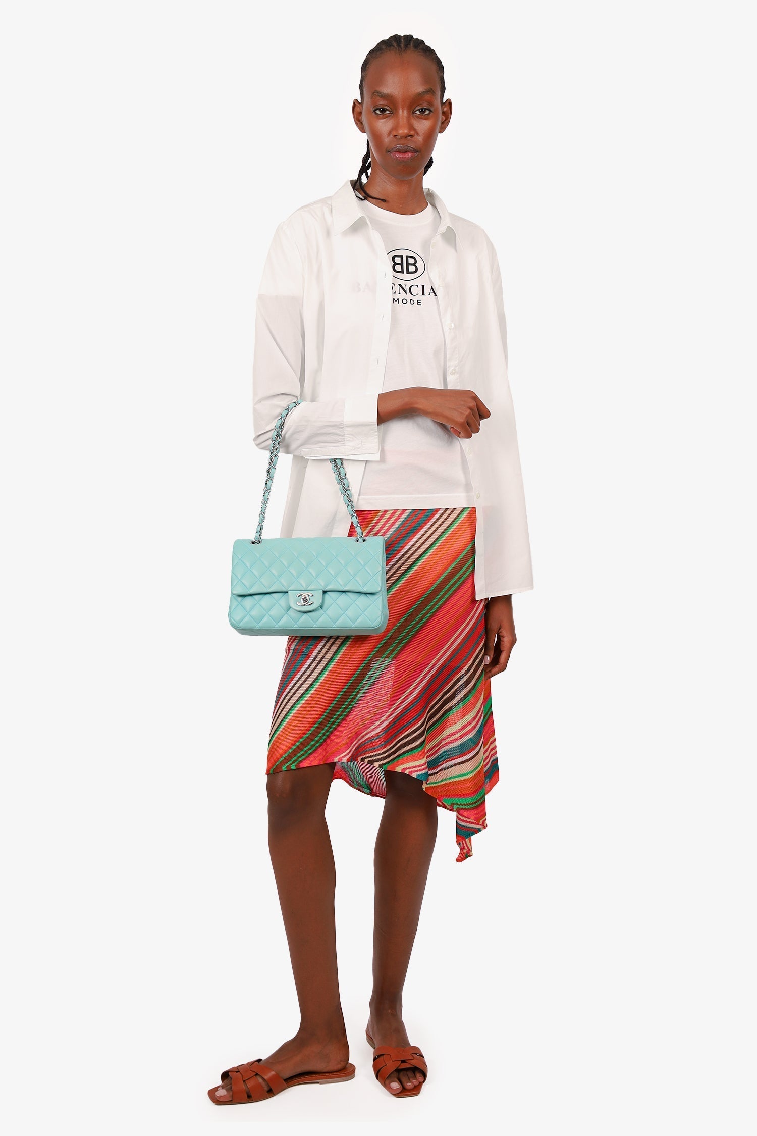Chanel Turquoise Leather Quilted Double Flap (As Is) Shoulder Bag