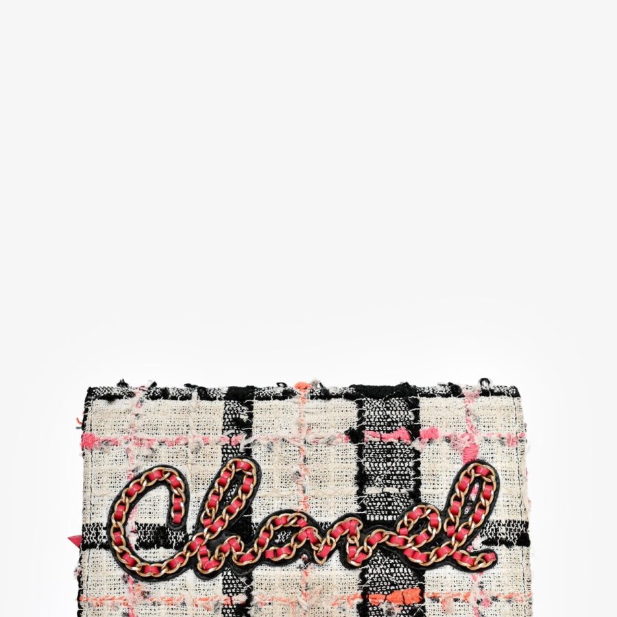Chanel Pink/Black/Cream Tweed Wallet On Chain Crossbody | Studio Nafay