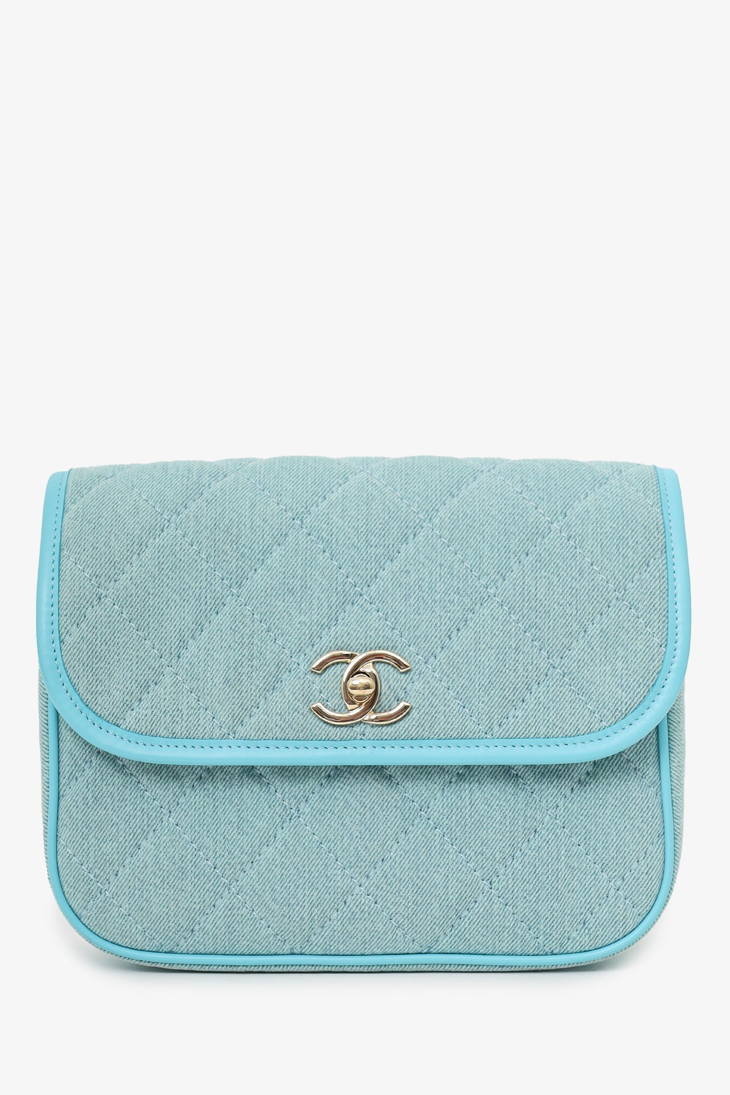 Chanel Blue Quilted CC Small Messenger Flap Bag