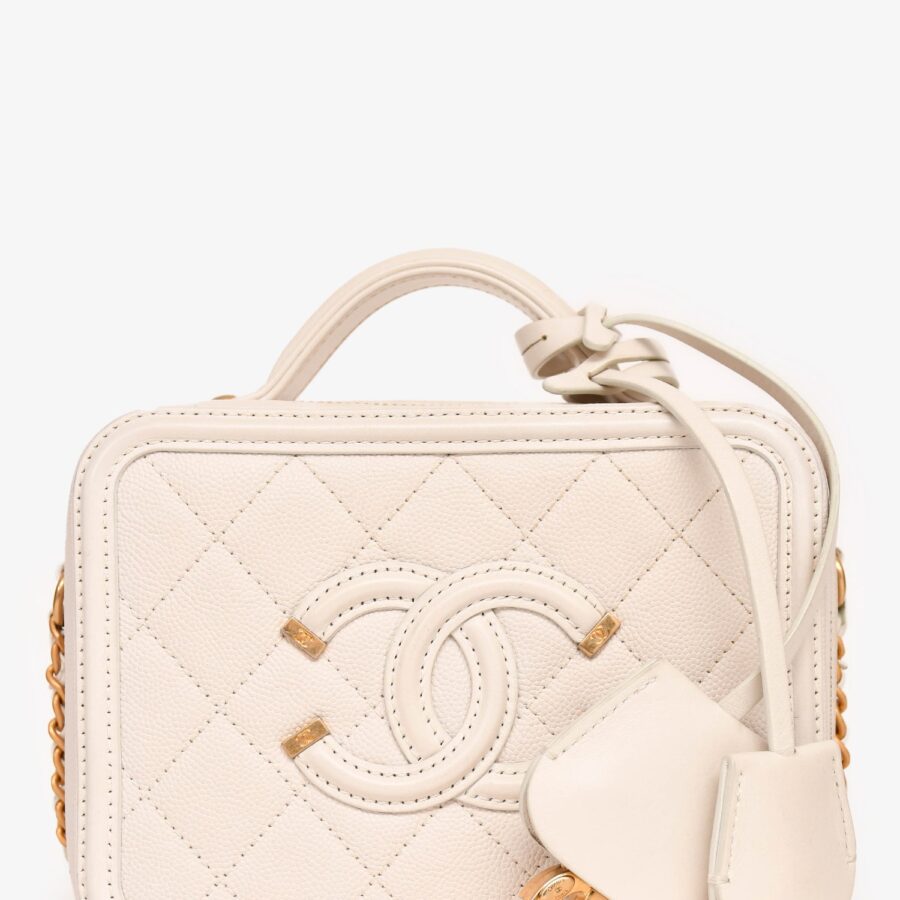 Chanel /18 Cream Caviar Leather Small Filigree Vanity Case Handbag | Studio Nafay