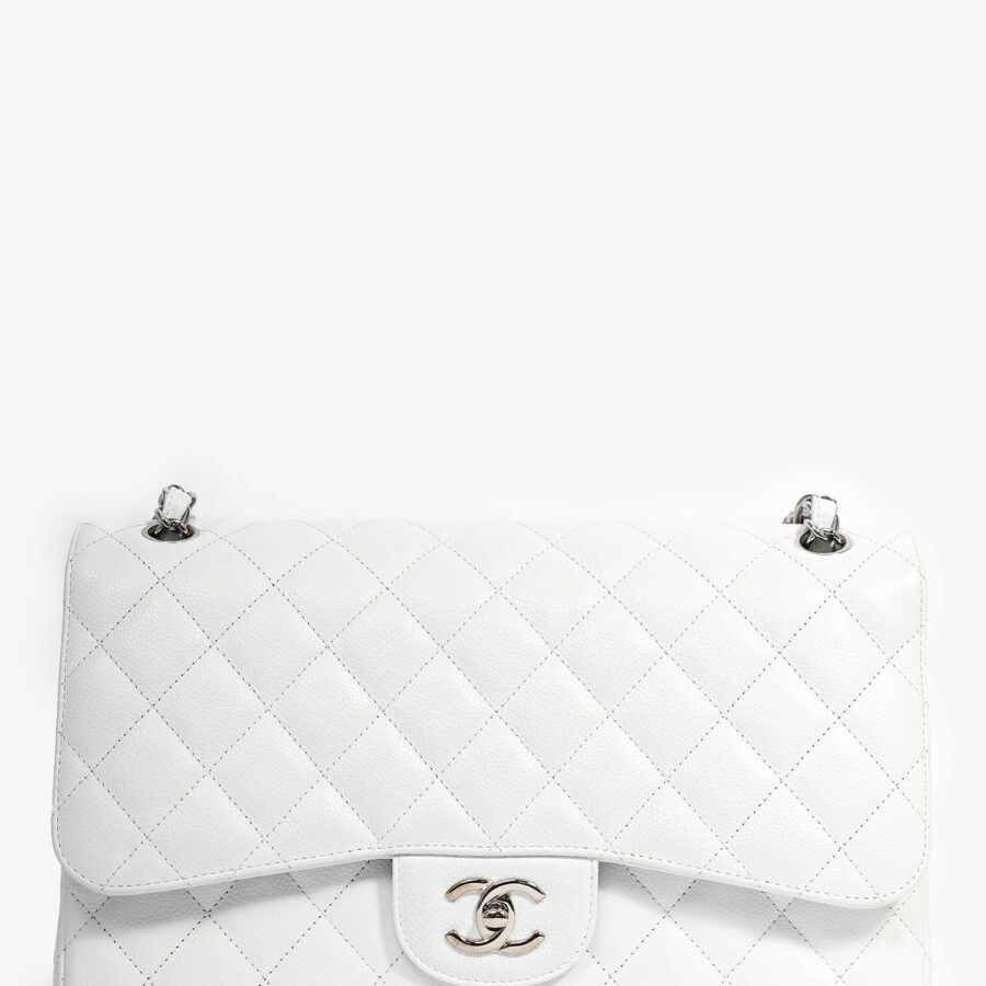Chanel White Caviar Leather Jumbo Double Flap Shoulder Bag | Studio Nafay