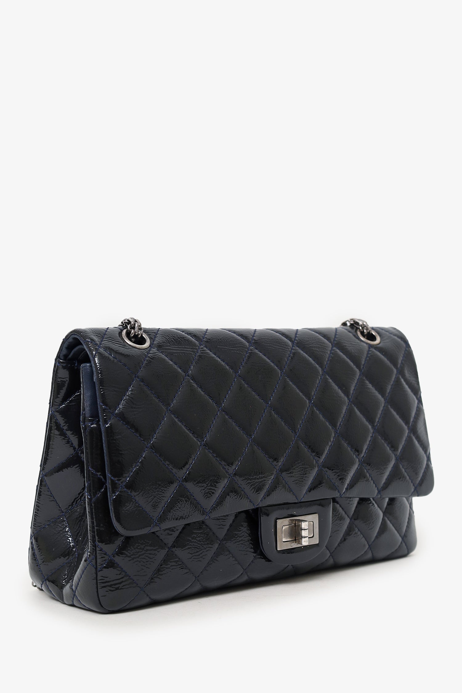 Chanel -11 Navy Patent Leather Reissue 227 Double Flap Bag