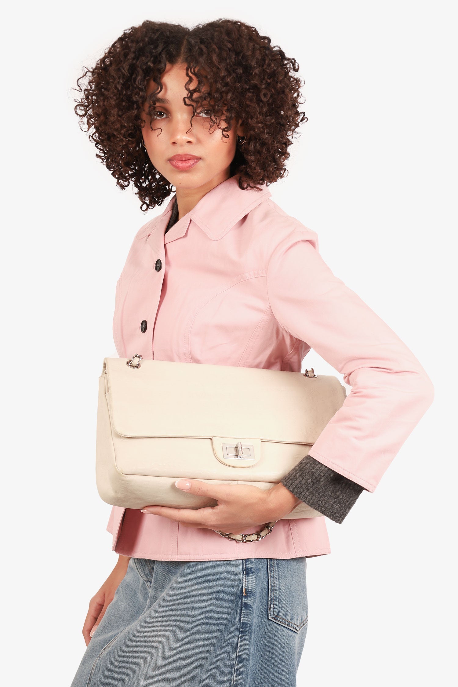 Chanel -09 White Embossed CC Calfskin Unlimited Reissue 228 Flap Bag