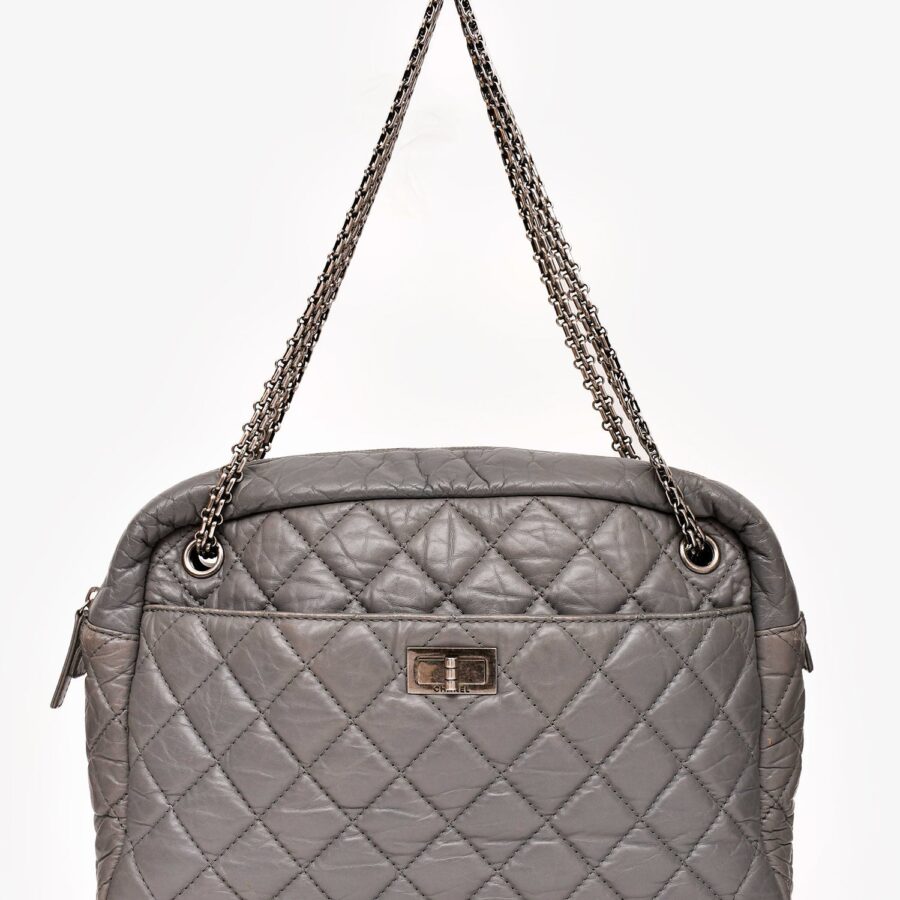 Chanel - Grey Crackled Leather Quilted Reissue Camera Bag (As Is) | Studio Nafay