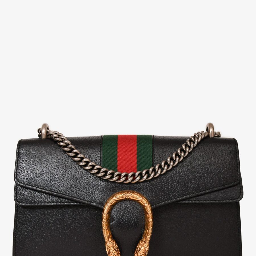 Gucci Black Grained Leather Medium Web Dionysus Chain Bag | Studio Nafay