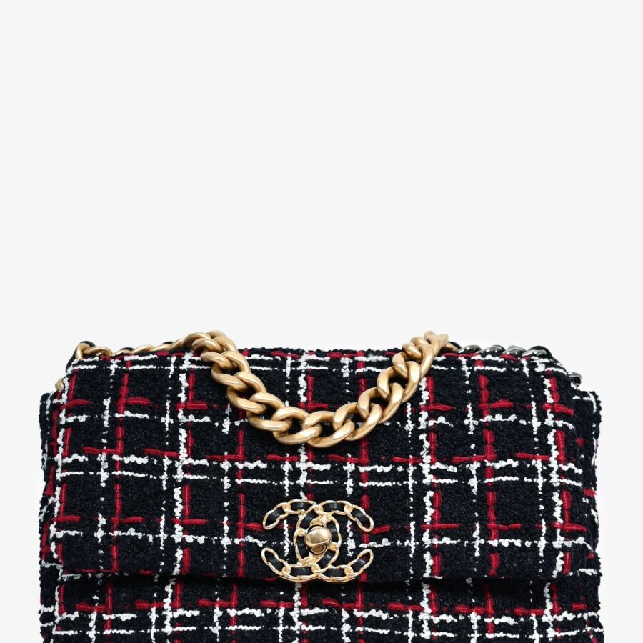 Chanel Black/Red/White Tweed Medium 19 Flap Shoulder Bag | Studio Nafay
