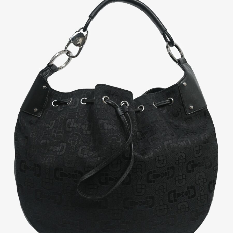 Gucci Black Canvas Logo Shoulder Bag | Studio Nafay