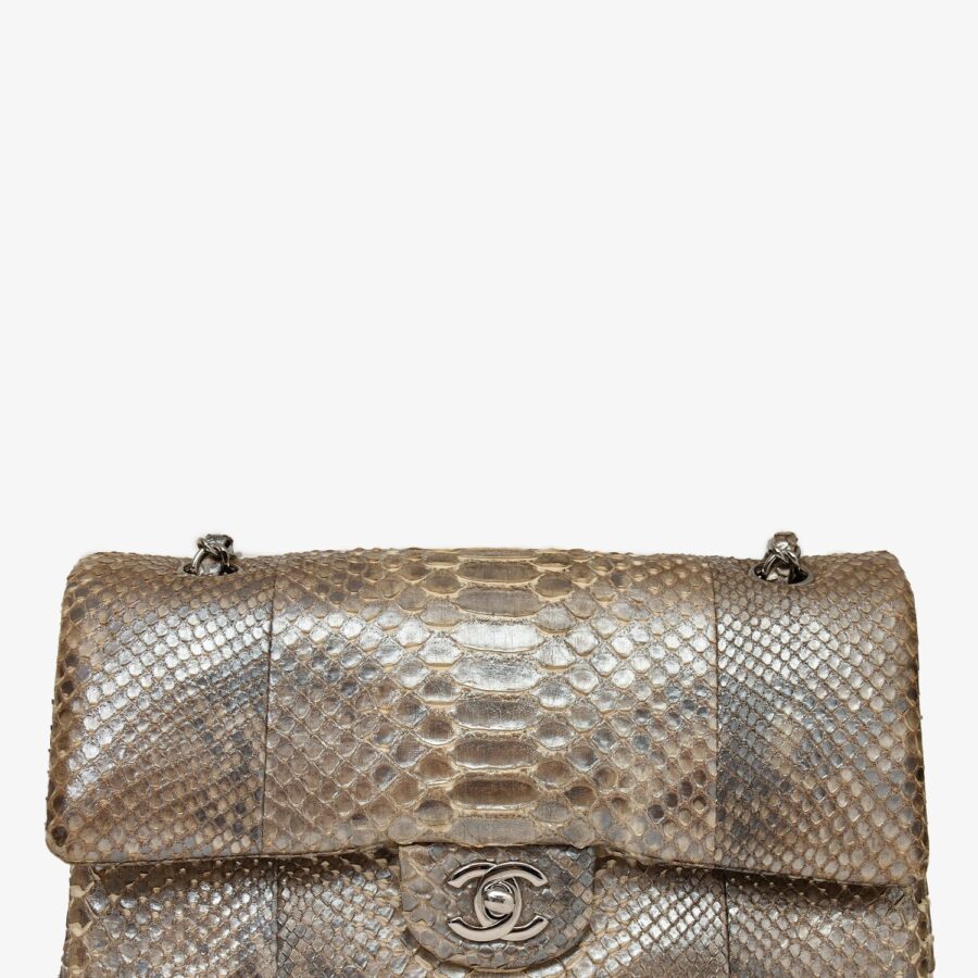 Chanel Silver Metallic Python Leather Classic Double Flap Shoulder Bag | Studio Nafay