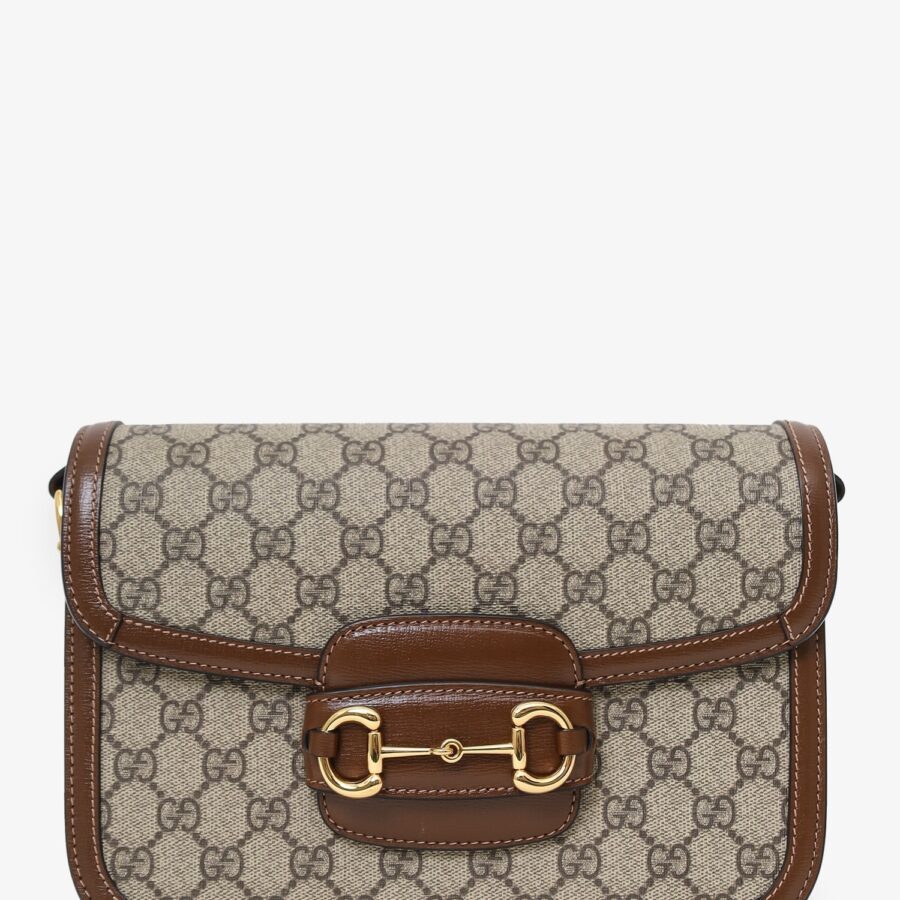Gucci Beige/Brown Monogram 'Gucci ' Horsebit Shoulder Bag | Studio Nafay