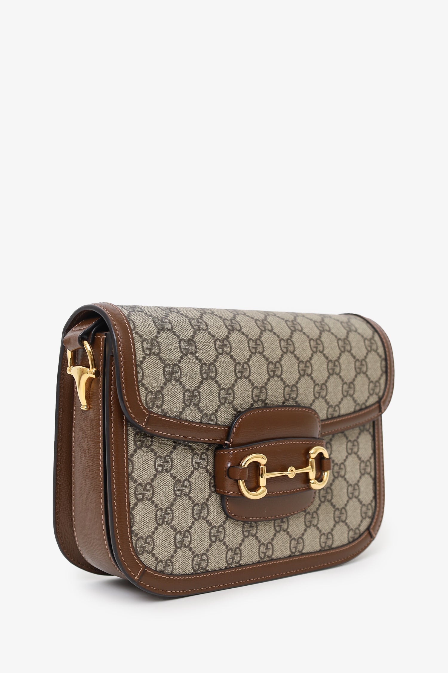 Gucci Beige/Brown Monogram ‘Gucci ‘ Horsebit Shoulder Bag