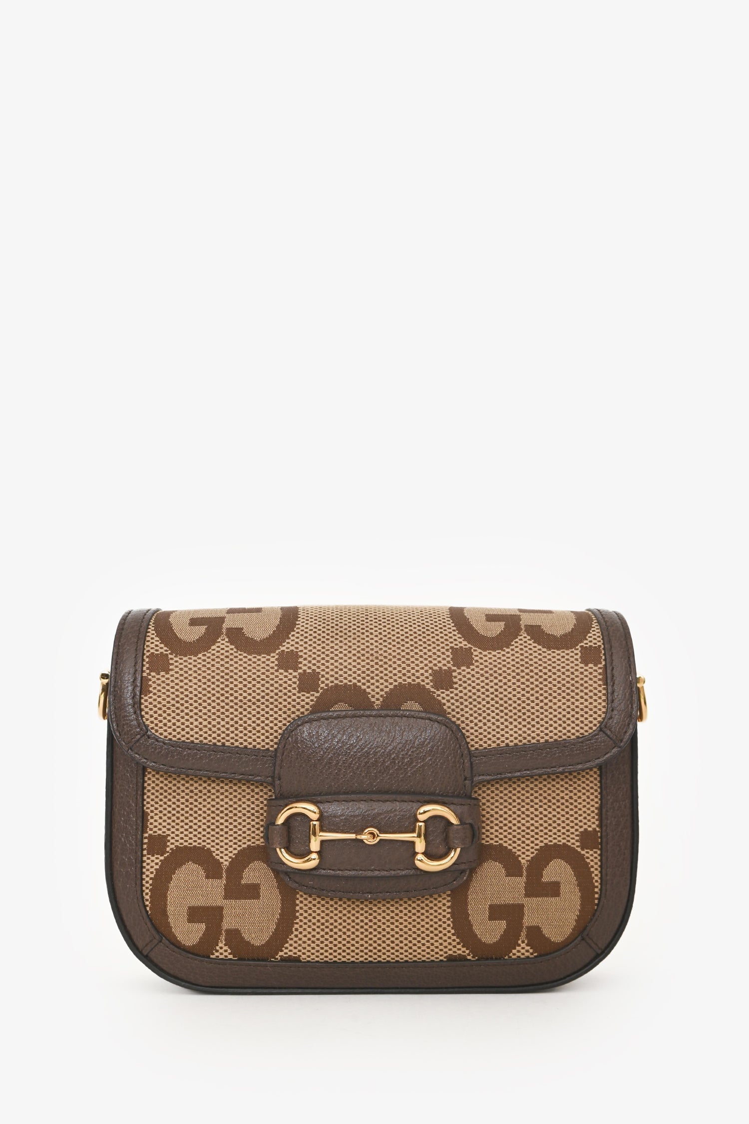 Gucci Brown Canvas/Leather GG Supreme Horsebit Shoulder Bag with Web Strap