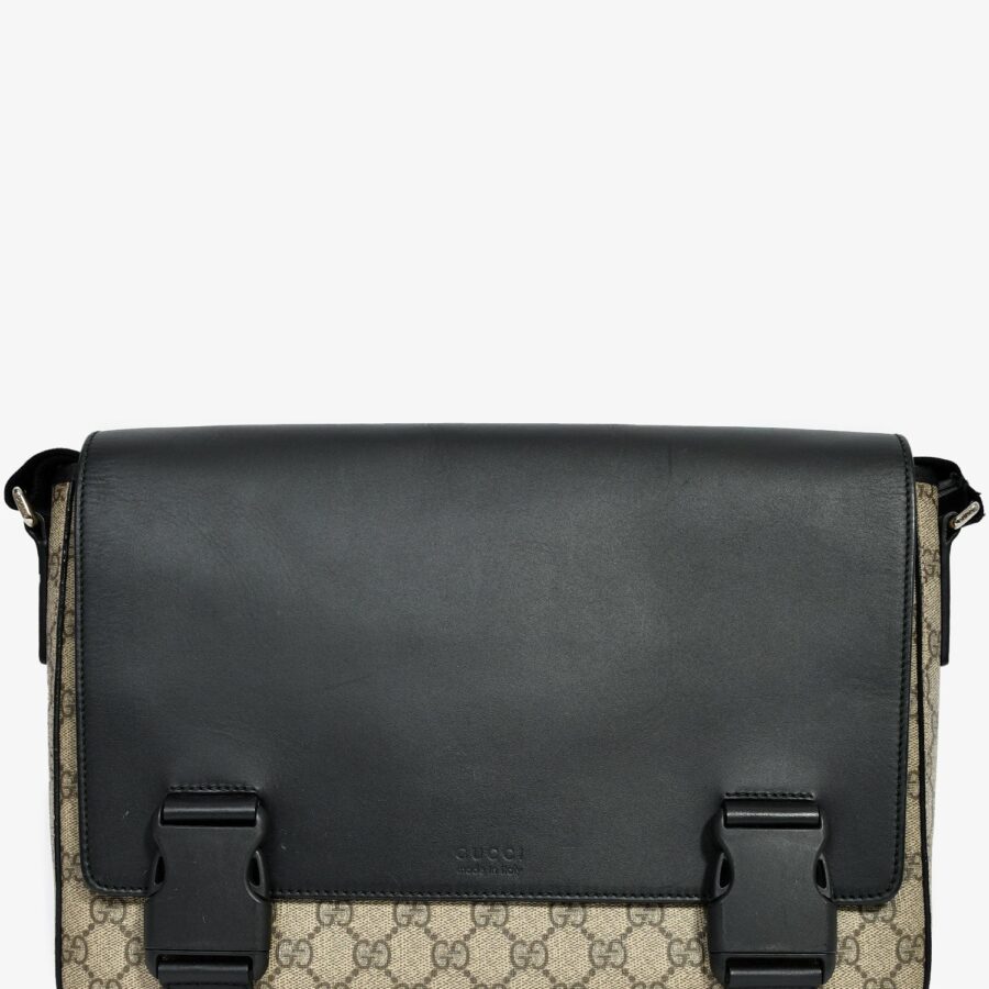 Gucci Brown/Black GG Supreme Web Detail Messenger Bag | Studio Nafay