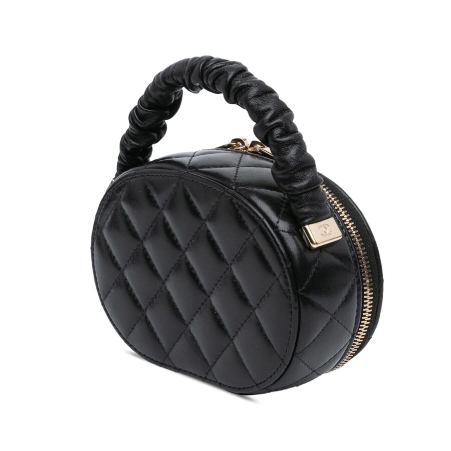 Black Chanel CC Lambskin Ruched Oval Top Handle Bag | Studio Nafay