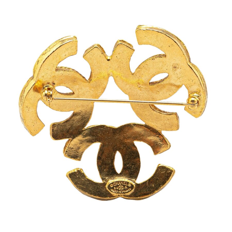 Gold Chanel Gold Plated Triple CC Brooch | Studio Nafay