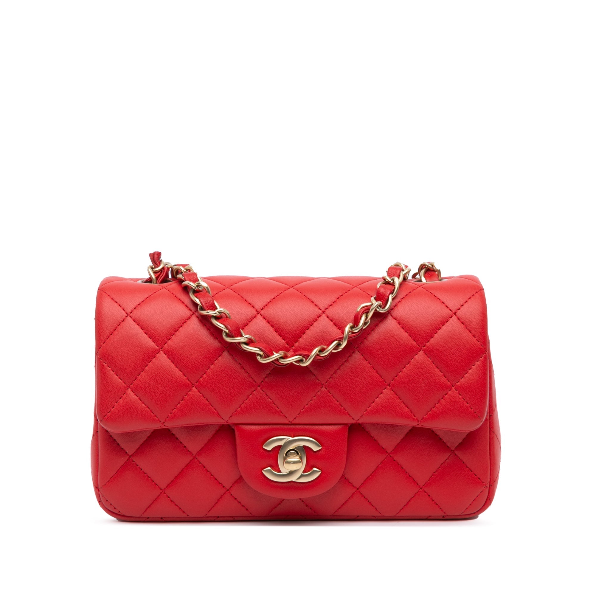 Red Chanel Mini Rectangular Classic Lambskin Single Flap Crossbody Bag