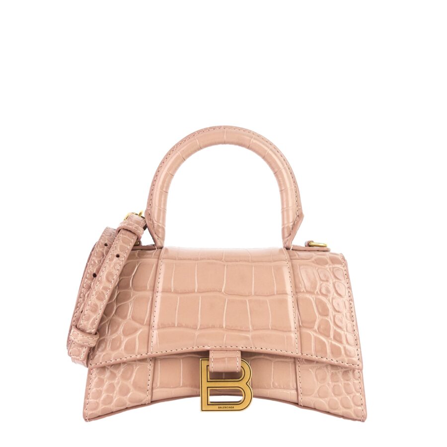 BALENCIAGA Hourglass XS Croc Embossed Leather Top Handle Bag | Studio Nafay