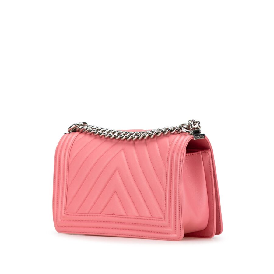 Pink Chanel Medium Chevron Lambskin Boy Flap Crossbody Bag | Studio Nafay