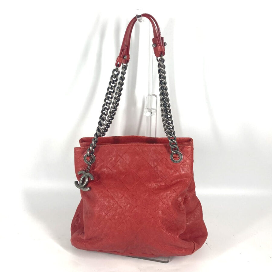 CHANEL Shoulder Bag Caviar skin Red logo CC COCO Mark | Studio Nafay