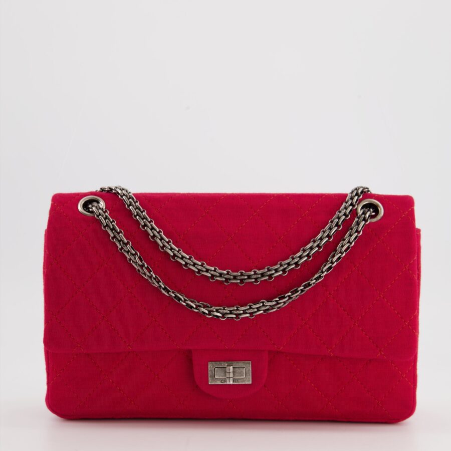 Chanel Red Medium Reissue 2.55 Double Flap Bag in Quilted Fabric with Ruthenium Hardware | Studio Nafay
