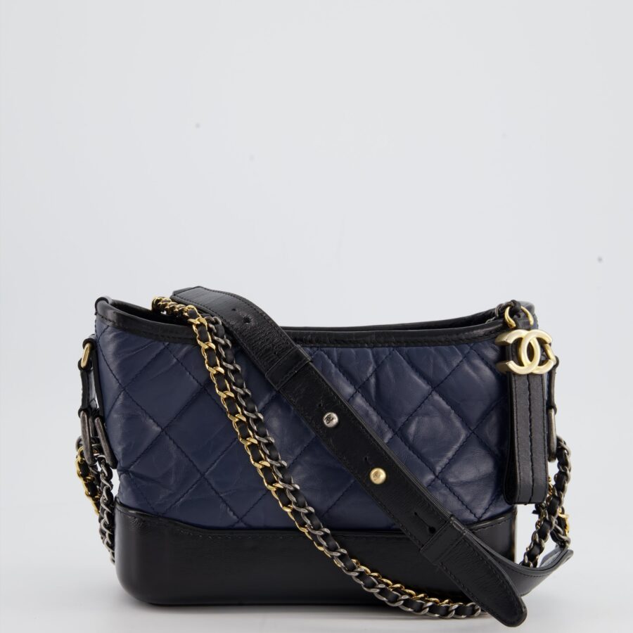 Chanel Blue & Black Small Gabrielle Bag in Lambskin Leather with Mixed Hardware | Studio Nafay