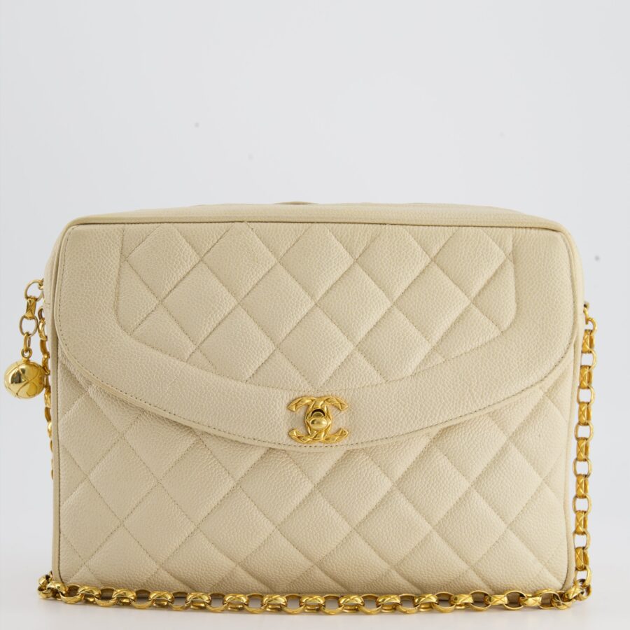 Chanel Beige Camera Flap Bag in Caviar Leather with Gold Hardware | Studio Nafay