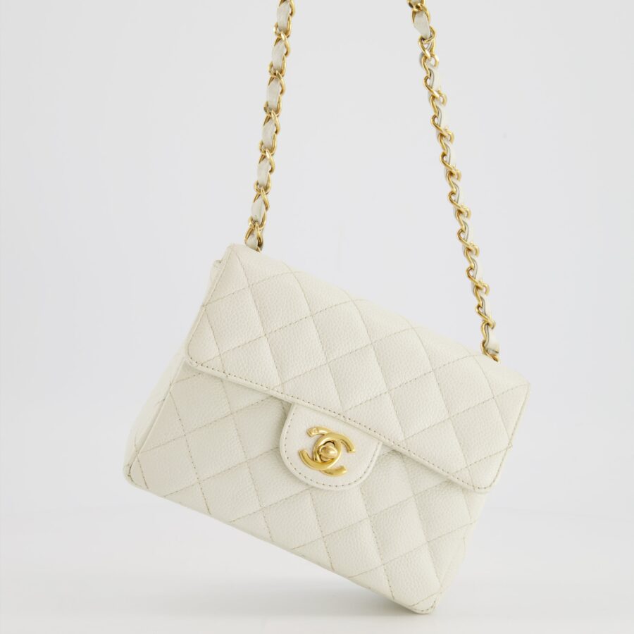 *RARE* Chanel White Caviar Mini Square Flap Bag with 24K Gold Hardware | Studio Nafay