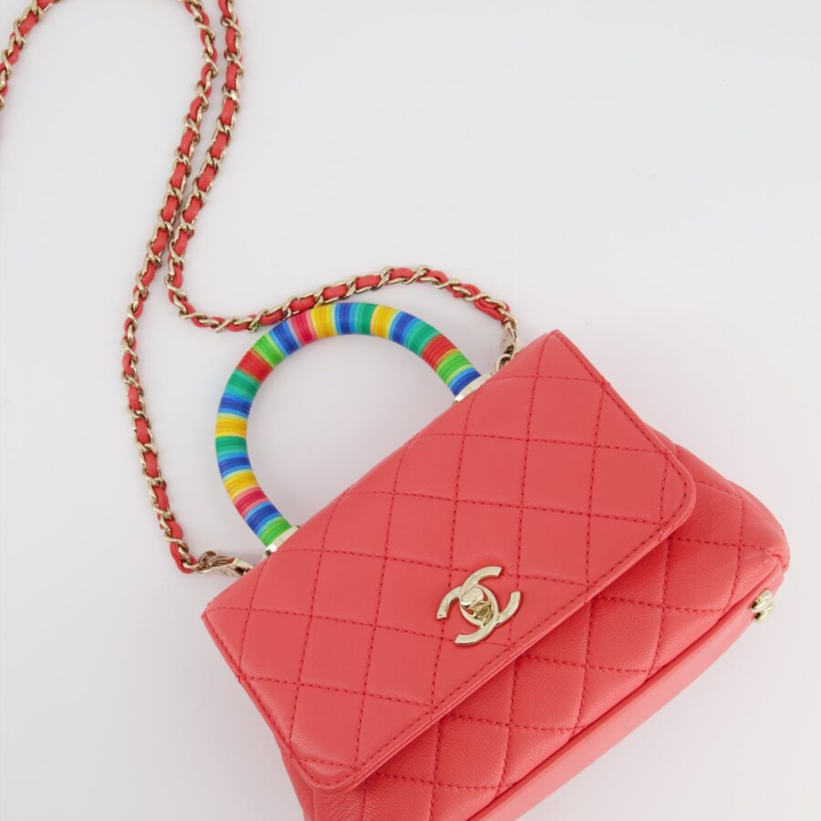 *RARE* Chanel Pink Extra Mini Coco Multi-Colour Handle Bag in Lambskin with Champagne Gold Hardware | Studio Nafay
