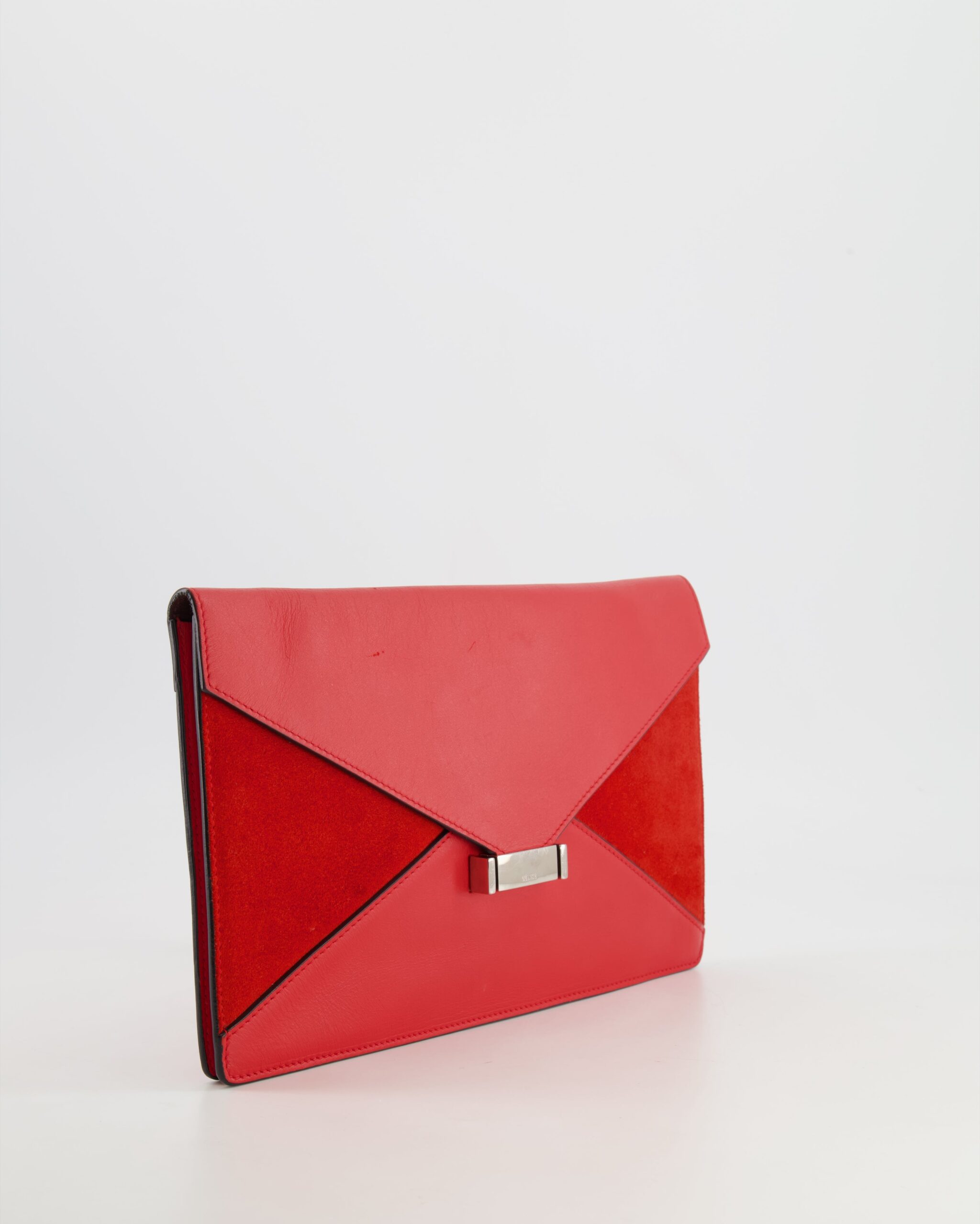 Celine Red Leather and Suede Envelope Pouch Bag with Silver Hardware