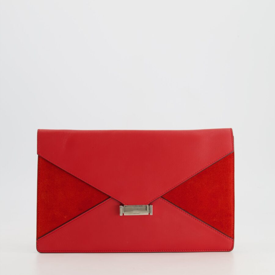 Celine Red Leather and Suede Envelope Pouch Bag with Silver Hardware | Studio Nafay