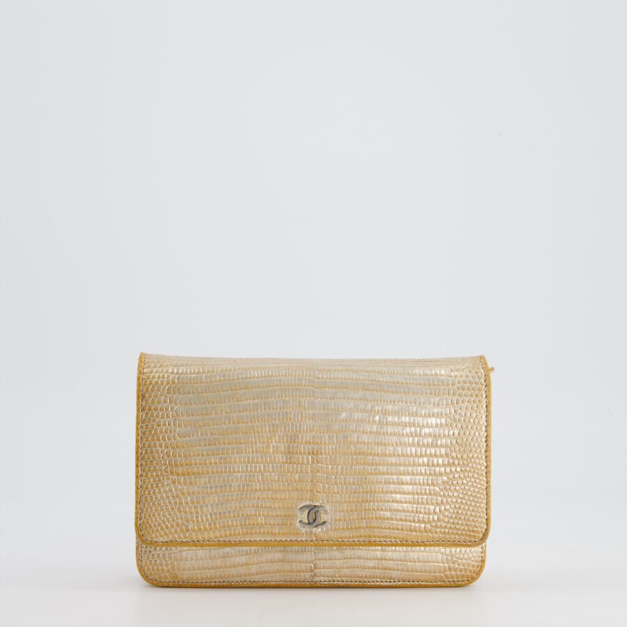Chanel Metallic Gold Ombre Lizard Wallet on Chain Bag with Gun Metal Hardware | Studio Nafay