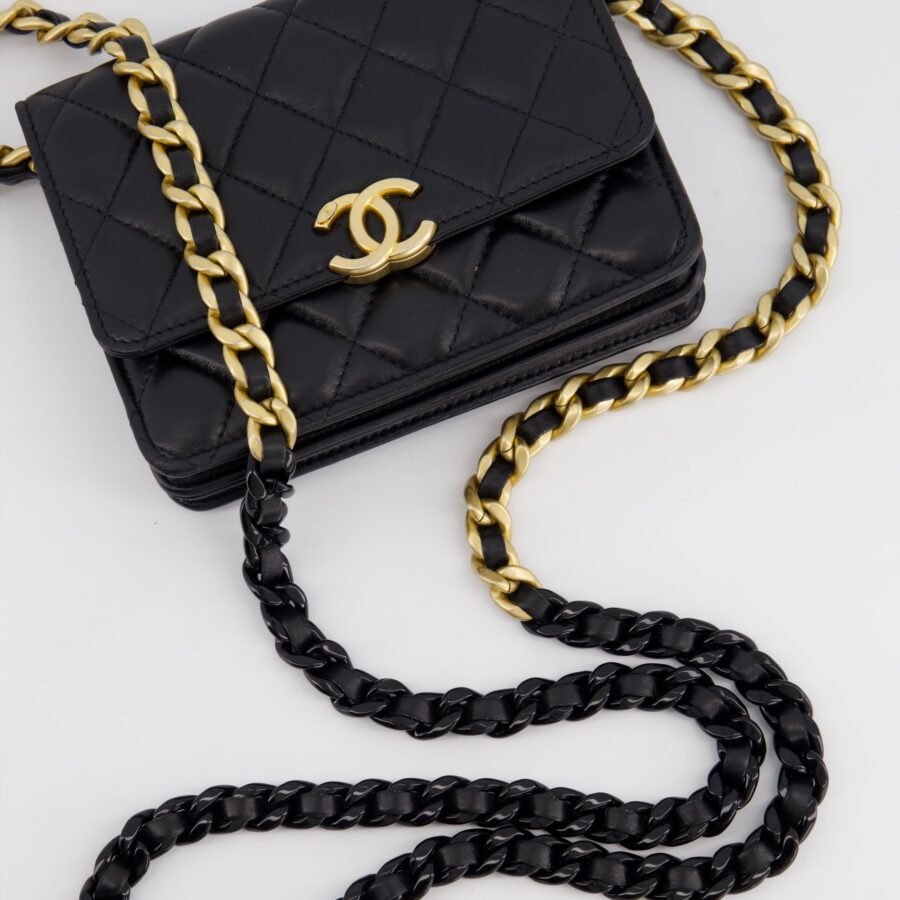 *HOT* Chanel Black Mini Seasonal Flap Bag In Lambskin Leather with Gold & Black Hardware | Studio Nafay