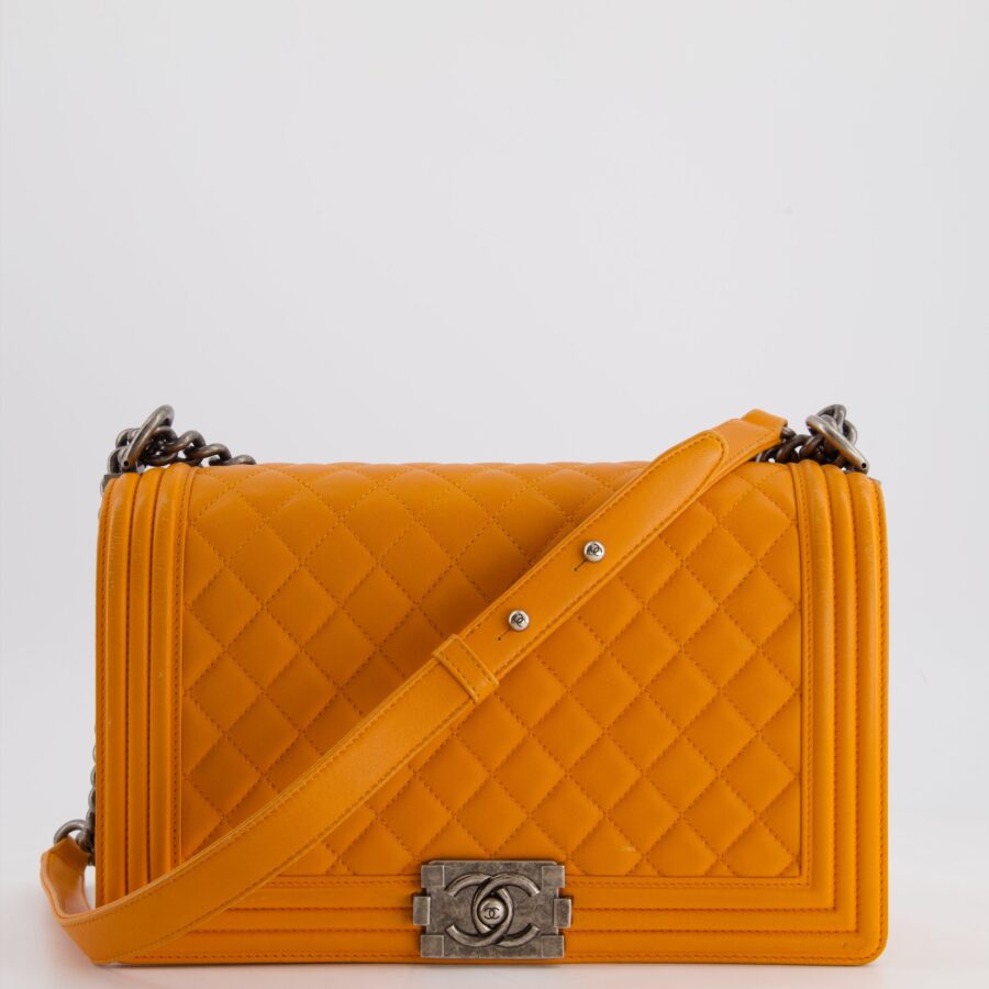 Chanel Orange Medium Boy Bag in Lambskin Leather with Ruthenium Hardware | Studio Nafay