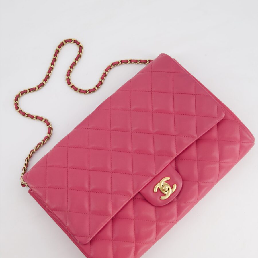 Chanel Pink Timeless Clutch on Chain in Lambskin Leather with Brushed Gold Hardware | Studio Nafay