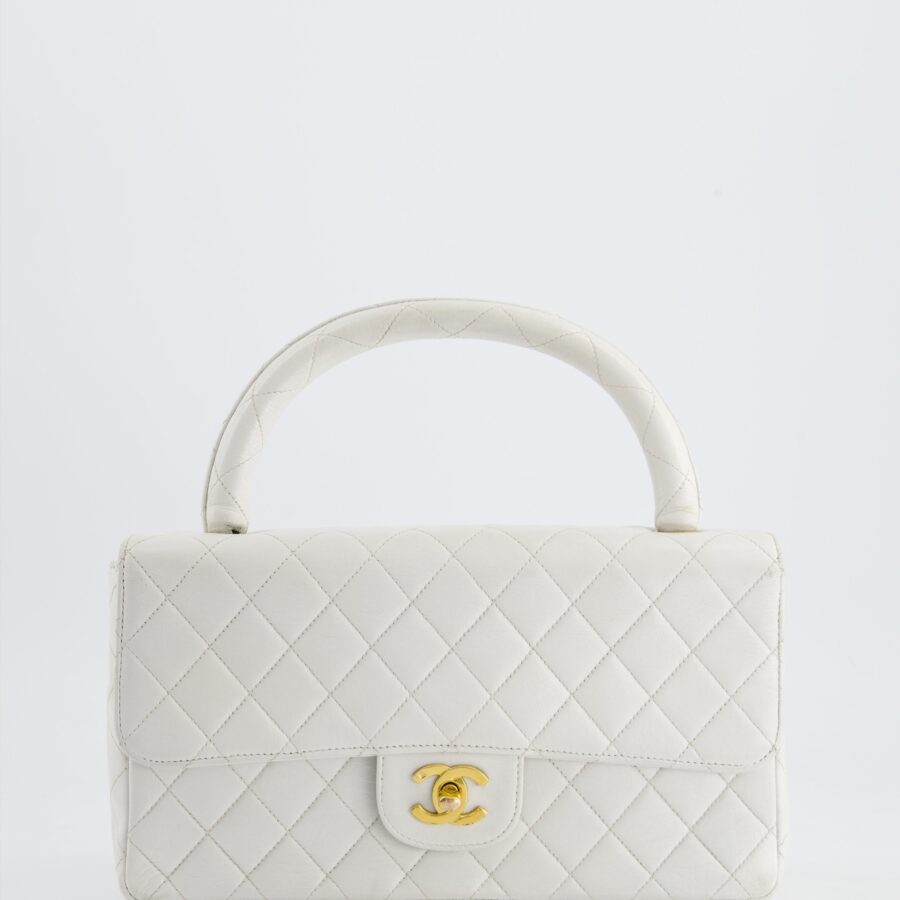 Chanel White Matelasse Leather Top Handle Bag with 24K Gold Hardware | Studio Nafay